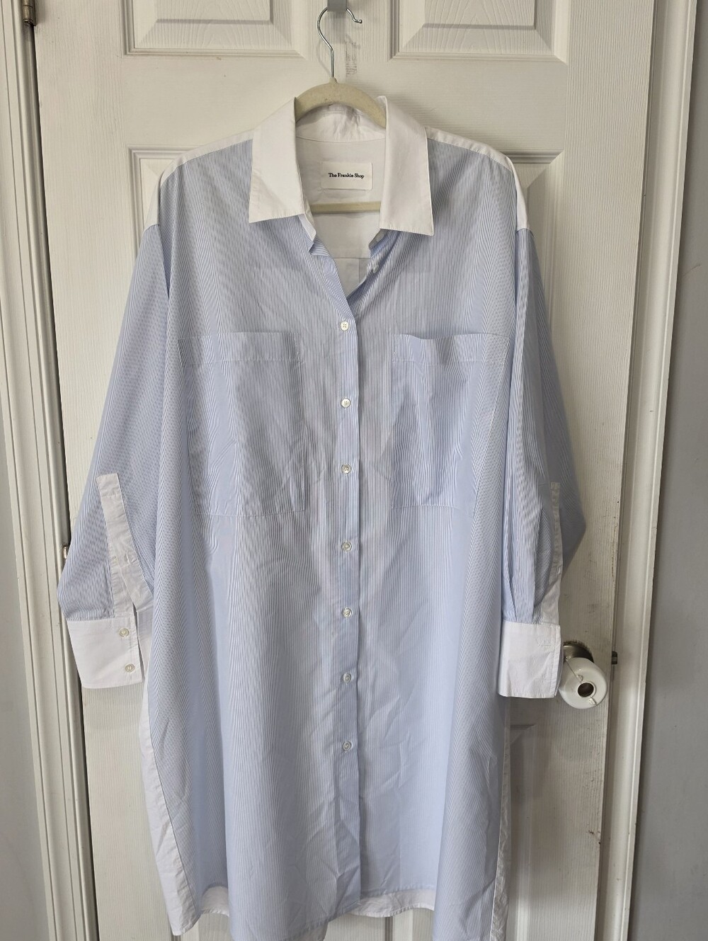 The Frankie Shop Lui Contrast Panel Pinstripe Oversized Shirt Dress Size L/XL